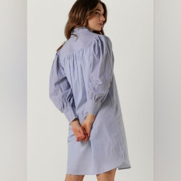 Antik Batik Polette Blue + White Cotton Poplin Dress M - Picture 3 of 10